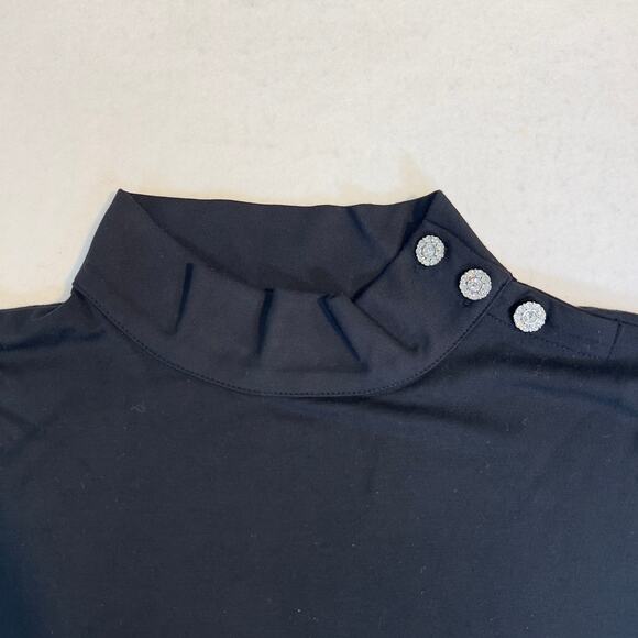 Talbots Pullover Top Woman's Large Black w/ Jeweled Button Detail Mock Neck - Picture 4 of 10